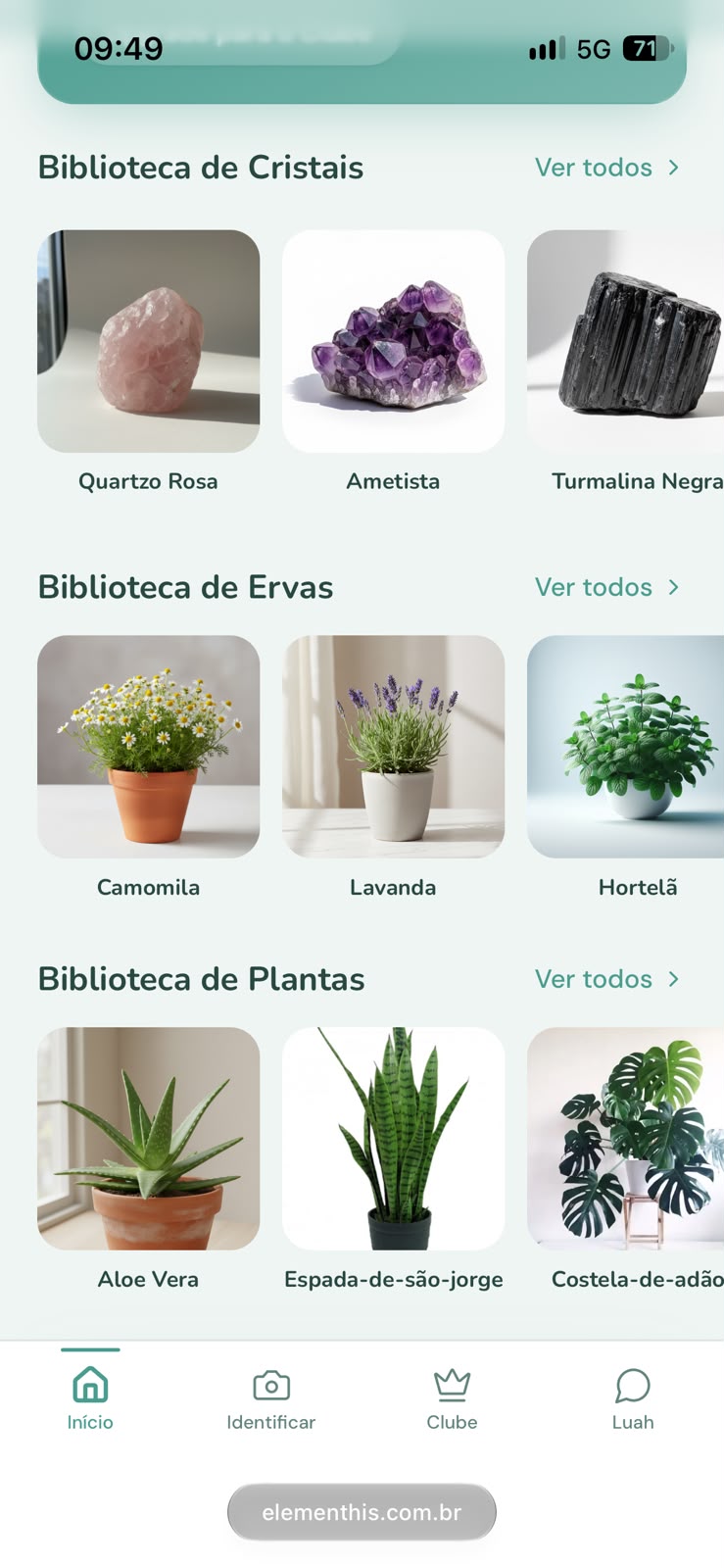 Bibliotecas de cristais, ervas e plantas no ELEMENTHIS